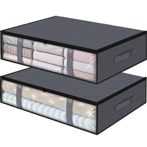 Boite Rangement Sous Lit 2 PCS, Sac de Rangement Vetement 90L Housse de Rangement pliable Poignée Renforcée Avec Fermeture éclair Fenêtre Transparente Pour Rangement de Couette Vêtements