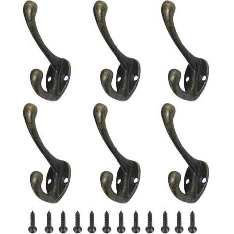 Lot de 6 crochets pour manteaux vintage en métal pour armoire, crochets rétro pour chapeaux, vêtements, crochets muraux avec vis, bronze, taille unique (1/5)