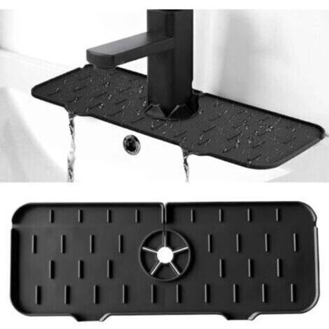 Tapis fond d'évier,De Robinet en Silicone, Tapis De Robinet De Cuisine, Pare-Éclaboussures d'Évier De Cuisine Lavable, Tapis De Cuisine en Silicone avec Drainage,le noir 1 pièce (1/5)