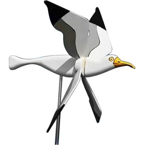 Girouette de jardin en résine 3D Mouette blanche avec ailes tournantes Résistante aux intempéries Pieu en acier inclus - VENT 3 D