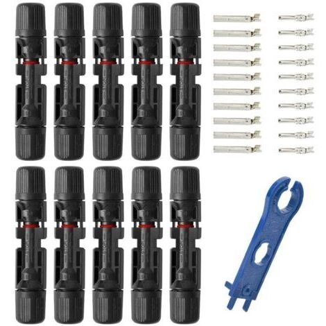 Lot de 10 paires de câbles de connexion solaire photovoltaïque PV mâle femelle avec clé étanche IP67 pour accessoires de câbles de panneaux solaires (1/5)