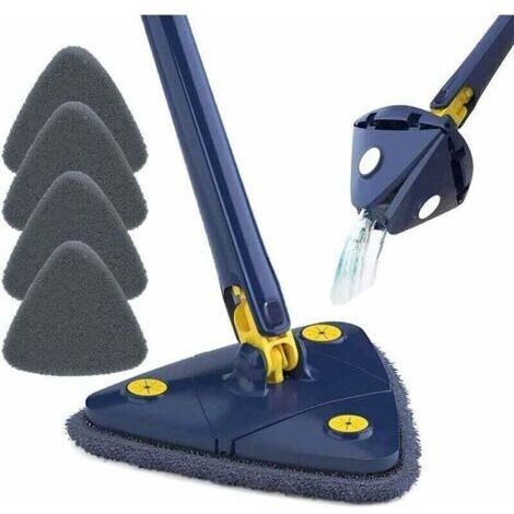 Balai à poussière et lave sol Balai de nettoyage rotatif réglable à 360° & avec 5 chiffons, en microfibre avec fonction compression automatique l'eau pour plafond et sol, bleu Balai à poussière (1/4)