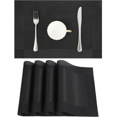 Lot de 10 Sets de Table tressé en PVC antidérapant Lavable pour Salle à Manger Set de Table Noir 45cm30cm.- Dessous de plat (1/4)