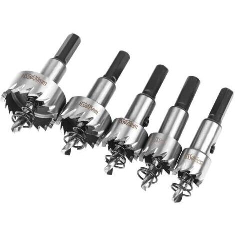 Hole saw set, 5 pieces, HSS cobalt hole saw Ø16/18.5/20/25/30 mm, high-speed steel hole saw alloy, steel, stainless steel, suitable for wood, plastic, metal (1/4)