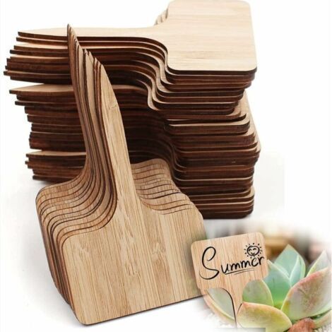 50 Pieces Étiquette de Plante Semis, Etiquette Jardin Potager Plantation, Exterieur Bambou Plante en Bambou D'étiquette en Bois Marqueurs de T-Type (1/4)