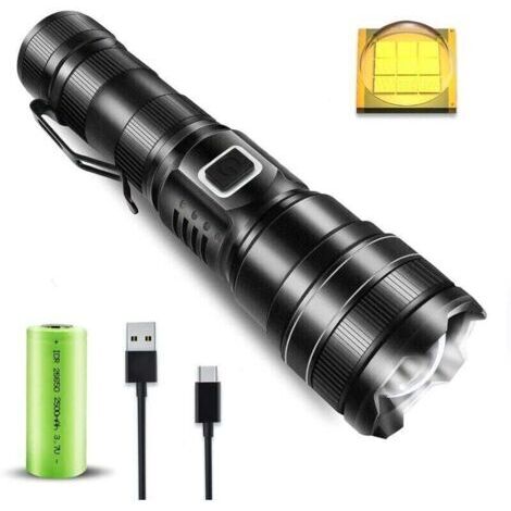 Lampe Torche Ultra Puissante XHP90 - Câble Type-C - IP67 Étanche 5 Modes - pour Camping, Chasse, Urgences (Pile 26650) (1/4)