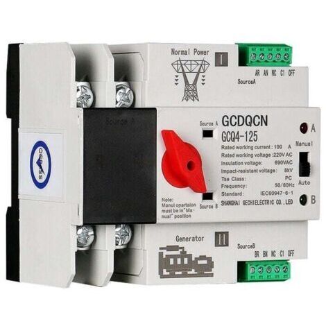 Commutateur de transfert automatique à double alimentation 2P100A commutateur ats isolé au niveau PC milliseconde monté sur rail (1/4)