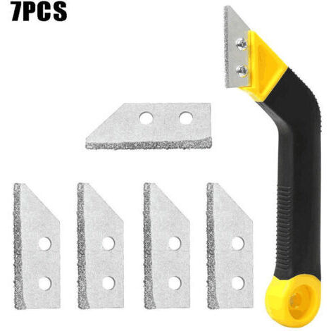 Outils d'élimination de coulis, grattoir à carrelage, 1 paquet de grattoir à coulis, scie coudée avec 6 lames de rechange pour le nettoyage de la salle de bain (1/5)