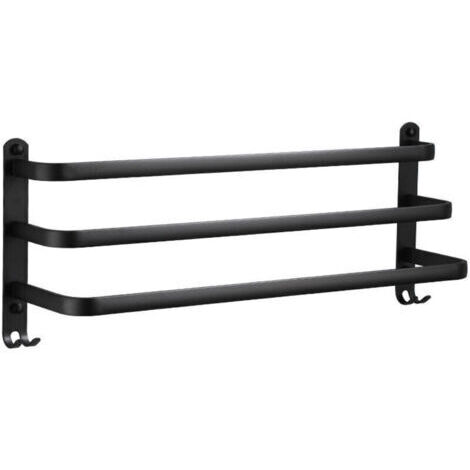 Porte-serviette porte-serviettes mural en aluminium à 3 niveaux avec crochets porte-serviettes noir étanche pour salle de bain cuisine salle de bain - 60 cm, (1/4)