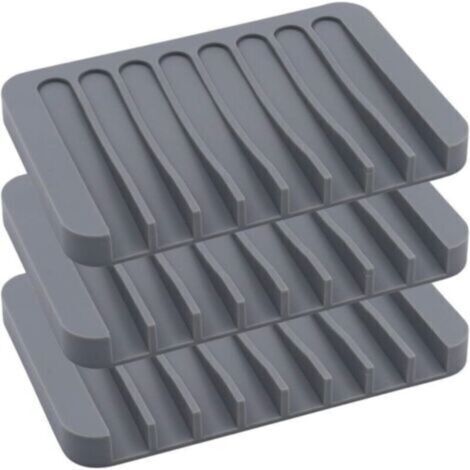 Porte-savon en silicone, douche, cascade, autodrainant, pour salle de bain, cuisine, plan de travail, 3 pièces, gris (1/5)