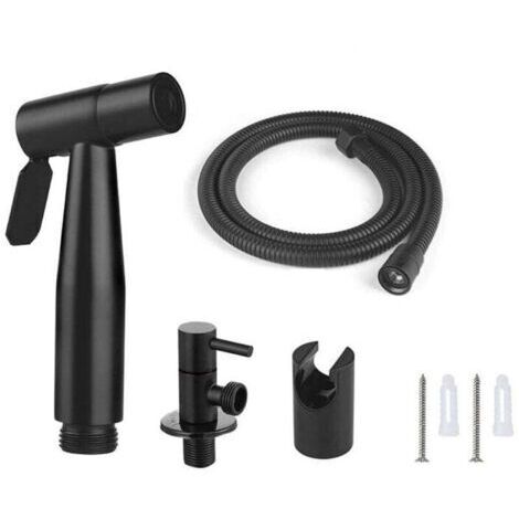 Kit de Bidet de Toilette de haute qualité, avec crochet de réservoir d'eau et tuyau en Inox de pour l'hygiène personnelle quotidienne (Noir) (1/4)