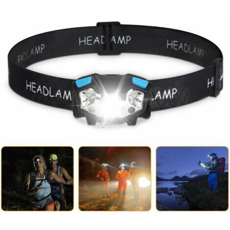 Lampe frontale à LED, lampe de travail à LED 5000 lumens, lampe frontale à détecteur de mouvement, lampe de travail rechargeable USB étanche, 5 modes d'éclairage, bandeau réglable et support de (1/4)