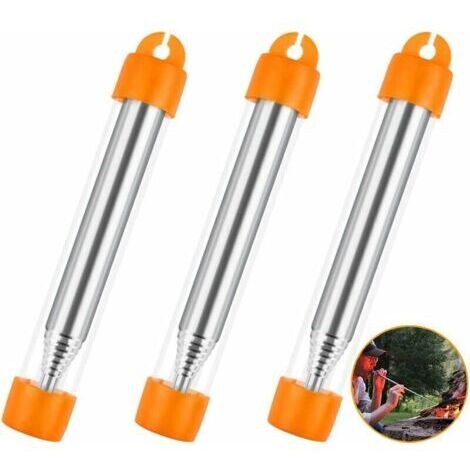 Soufflet de Poche 3 Pièces Tube de Feu Poche en Acier Inoxyable Tube de Feu à Souffler de Survie Tube Télescopique Outil à Feu de Démarrage pour Le Camping Pique-Nique la Randonnée, la Barbecue (1/4)