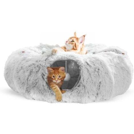 Tunnel Chat, Tunnel pour Chat Rond avec Coussin Lit, Tunnel Chat pour Interieur, Panier Chat (1/4)