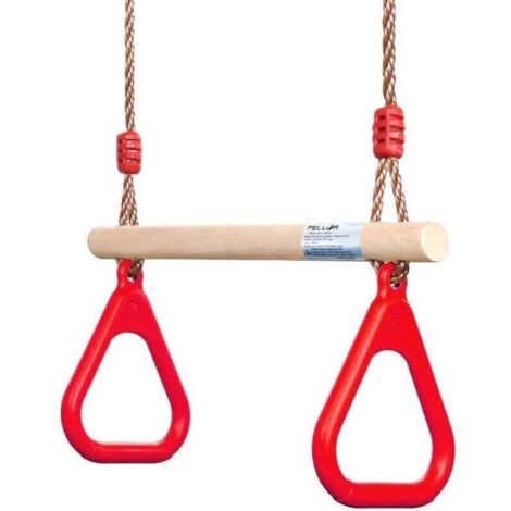 Balançoire et portique,Balançoire en bois trapèze avec anneaux de gymnastique Aire de jeux pour enfants Jeu de toboggans Jardin extérieur intérieur (1/4)