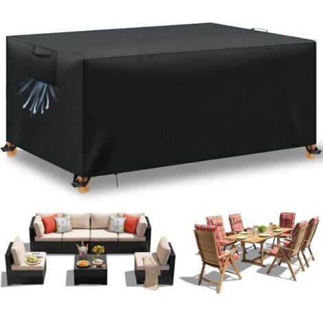 Housse Table de Jardin, Housse Salon de Jardin Exterieur, Housses pour Mobilier de Jardin Imperméable Anti-UV, 210D Tissu Oxford Housse de Protection Salon de Jardin (Noir, 270x180x90cm) (1/5)