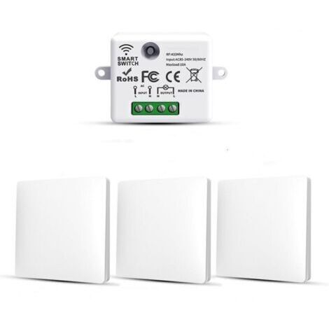 RF433 Lot de 3 interrupteurs d'éclairage sans fil sans fil sans fil avec émetteur et contrôleur récepteur 10 A 240 V (1/4)