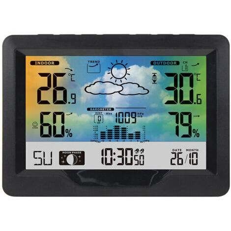 Station Météo sans Fil, Station Météo Radio avec Capteur Extérieur, Station Météo Radio Multifonction avec Humidité, Baromètre, Hygromètre, Prévisions Météo (1/4)