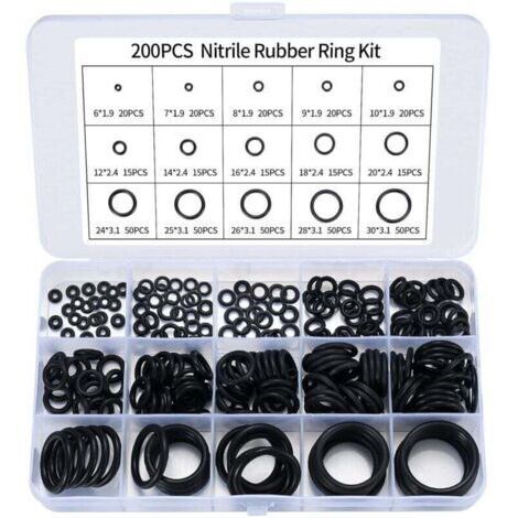 Lot de 200 joints toriques en caoutchouc nitrile assortis, joints toriques pour robinet de cuisine, plomberie, joints toriques en caoutchouc (1/4)