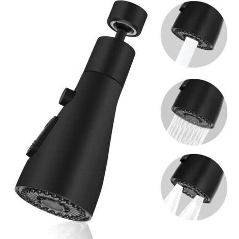 Robinet de pulvérisation d'évier de cuisine, robinet de cuisine à aérateur rotatif à 360 °, buse de robinet de cuisine à 3 modes, pour aérateur de robinet de cuisine FM22 (noir) (1/4)
