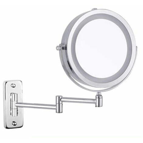 Miroir de courtoisie mural lumineux LED double face loupe 10x 360° rotatif rétractable chrome 7 pouces (1/5)