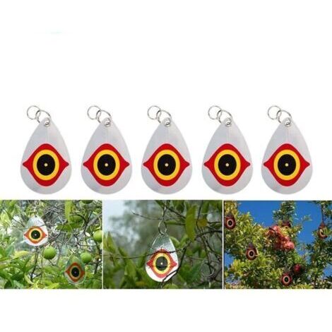 Lot de 5 horribles yeux de prédateurs pour effrayer les oiseaux, dispositifs de suspension dissuasifs pour oiseaux, éloignez les oiseaux de vos granges, fenêtres de jardin, entrepôt (1/4)