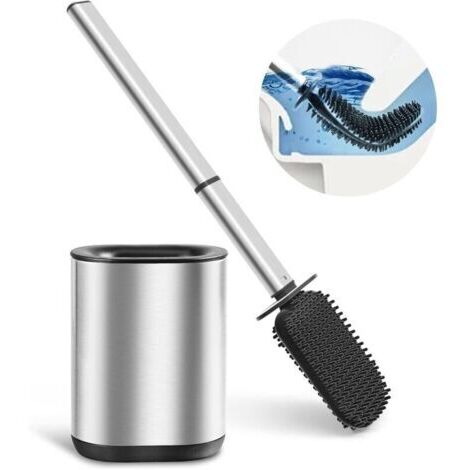 Brosse WC, Brosse Toilette Silicone avec Support Acier Inoxydable pour Nettoyage en Profondeur, Au Sol ou Montage Mural (1/4)