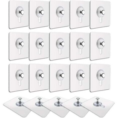 20 Pcs Accroches Tableau sans Percer, Fixation Cadre sans Percer, Accroche Cadre sans Percer Adhesif Imperméable Amovible Autocollant Anti-trace, Crochet Tableau Adhésif Transparent (1/4)