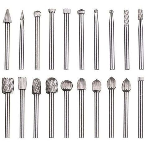 Lime rotative 20 pièces, jeu de limes en carbure,têtes de lime rotatives HSS, outil rotatif ,outil rotatif à tige de 1/8" (3 mm) pour meuleuse, travail bois, polissage des métaux, gravure, perç (1/4)