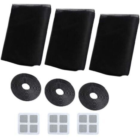 Moustiquaires pour Fenêtre, Moustiquaire Filet, 3 Pièces 150 cm x 200 cm Protection Contre Les Insectes pour Fenêtre Moustiquaire pour Fenêtre, Kit de Protection Anti Moustique (Noir) (1/5)