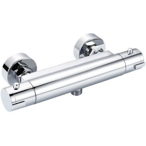 Mitigeur thermostatique de douche mural chromé avec bouton de sécurité, laiton massif DBWF01GR (1/5)