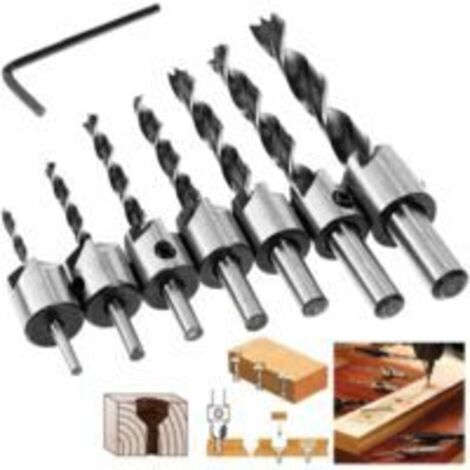 Fraiser Percer Bit Ensemble,8pcs HSS 5 flûte Charpenterie Fraise Coeur Percer Morceaux Fraise à chanfreiner 3-10mm (1/5)