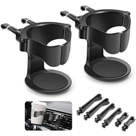 Porte Gobelet Voiture, 2PCS Support Gobelet Voiture, Porte-gobelet de Voiture Réglable, pour Grille d'Aération de Voitures, Camions, Camping-Cars(Noir) (1/4)