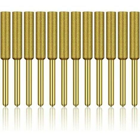 12 Pcs Diamant Affûteur de Tronçonneuse, Haute Dureté Titane Plaqué Burr Meule Meule, Affûteur de Tronçonneuse Pierre Bits, 3/16in 4.8mm H122 Derrui (1/4)