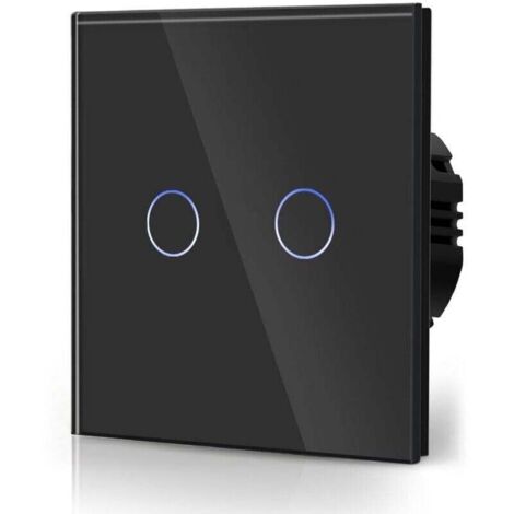 Interrupteur Tactile Normal Commutateur d'éclairage Mural Compatible avec la lumière LED Écran Tactile en Verre 110V-240V Plaque de Cristal Trempé avec Rétroéclairage Bouton 2 Gang 2 Voie Noir (1/4)