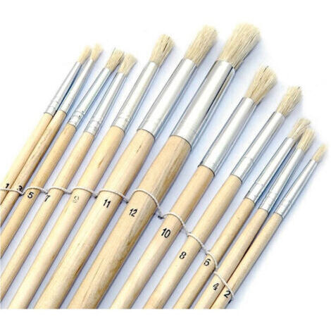 Lot de 12 pinceaux à pointe ronde avec long manche en bois pour peinture, art et découpage (1/3)