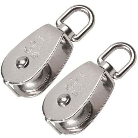 2Pcs Poulie de Levage en Acier Inoxydable 304 avec Chargeant 250kg,Poulie pour Cable,Poulie Simple M32 pour Grue Pivot Fil Corde Câble-32mm(Argent) (1/4)