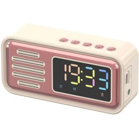Haut-parleur Bluetooth Portable et Innovant - Tableau de Bord Rétro avec Réveil et Écran LED Coloré - Beige (1/4)