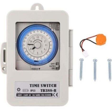 Minuterie Mécanique de 24 Heures avec Couvercle Transparent, Interrupteur Horaire Minimum de 15 Minutes pour Dispositif de Production de Lampadaires TB388-R (1/5)