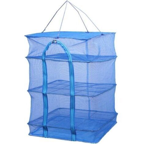 Séchoir à herbes à 3 étages en maille filet à suspendre avec fermeture éclair pliable pour sécher les légumes et les poissons (hauteur 66 cm) (1/4)