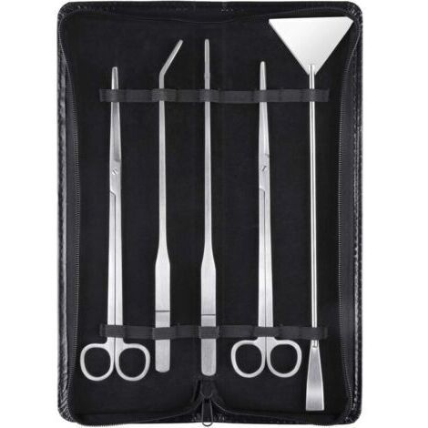 Kit d'aquascaping pour aquarium 5 en 1 en acier inoxydable pour aquarium, outils pour plantes aquatiques, pinces, ciseaux, spatule (1/5)