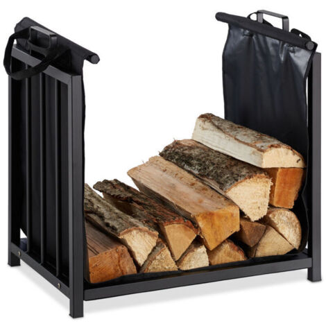 Support Bois De Cheminée Sac Pour Bûches, Intérieur, Design Moderne, Etagère, Acier, Hlp 50X51X37Cm, Noir (1/5)