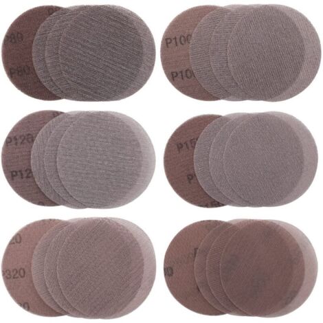 30pcs Disques Abrasifs Filet 125mm Grilles Abrasives grain P80/P100/P120/P150/P320/P600 Disques de Ponçage Papier Abrasifs pour Poncer Sans Poussière le Bois, la Peinture, le Mastic (1/5)