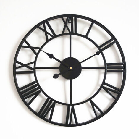 Grande Horloge Murale Ronde en métal de Style Vintage Silencieux sans tic-tac à Piles 40 cm horloges à Chiffres Romains Noirs pour Salon Chambre Cuisine décoration (1/5)