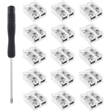 Lot de 15 Connecteurs de Bande Lumineuse LED Monochrome 10 Mm 2 Broches 13,4 X 11,5 X 6,5 Mm pour Connexion de Fil COB SMD 5 V 12 V 24 V 18 AWG/20 AWG/22 AWG (1/5)