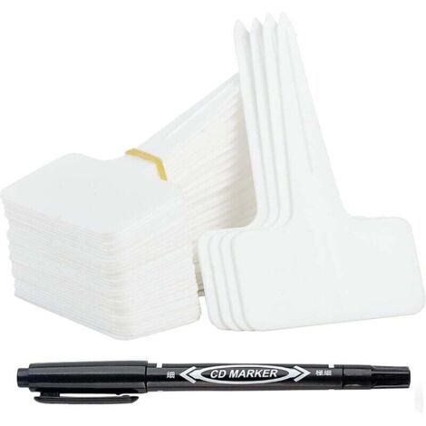 100 pièces Etiquette Jardin Exterieur Marqueurs en Plastique de Plantes Type T Plastique Etiquette Potager avec Stylo étanche Etiquetage Réutilisable et Accessoires pour Plantes(Blanc) (1/5)