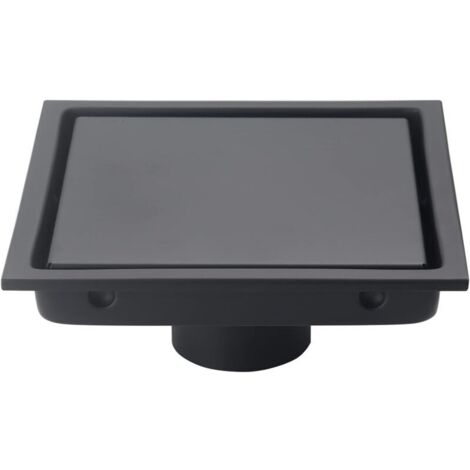 Bonde de douche carrée noire de 15 cm, grille d'évacuation avec couvercle amovible, insert carrelé, design encastré, en acier inoxydable SUS304.