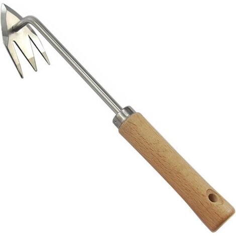 Désherbeur à dents pointues en hêtre - Outil de désherbage - Outil pour la cour - Outil de jardinage - Pièce moulée en une pièce en acier inoxydable - Type M (1/5)