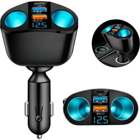 Allume Cigare USB, Chargeur Telephone Voiture, Adaptateur Allume Cigare Double 120W PD3.0 2.4A, Convient pour Les Téléphones Portables, Les Tablettes et Les Caméras Embarquées (1/5)