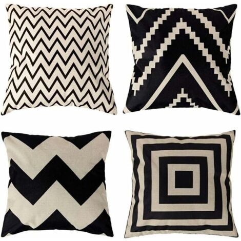 4 Pcs Housses de Coussin 45 x 45 cm, Carré Décoratif Taie d'oreiller Canapé Housse Coussin Noir et Blanc Imprimé Motif Animal Mingon Lin Décoration Maison pour Chambre Salon Bureau (1/5)